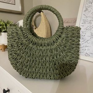 Mini green straw summer bag. Comes with cross body strap